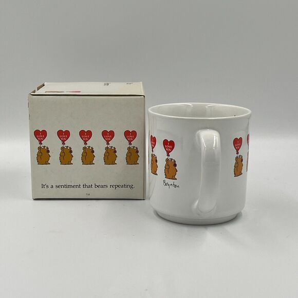 Vintage Sandra Boynton #718 I Love You Coffee Mug Bear Heart Balloon in Box - Picture 5 of 7